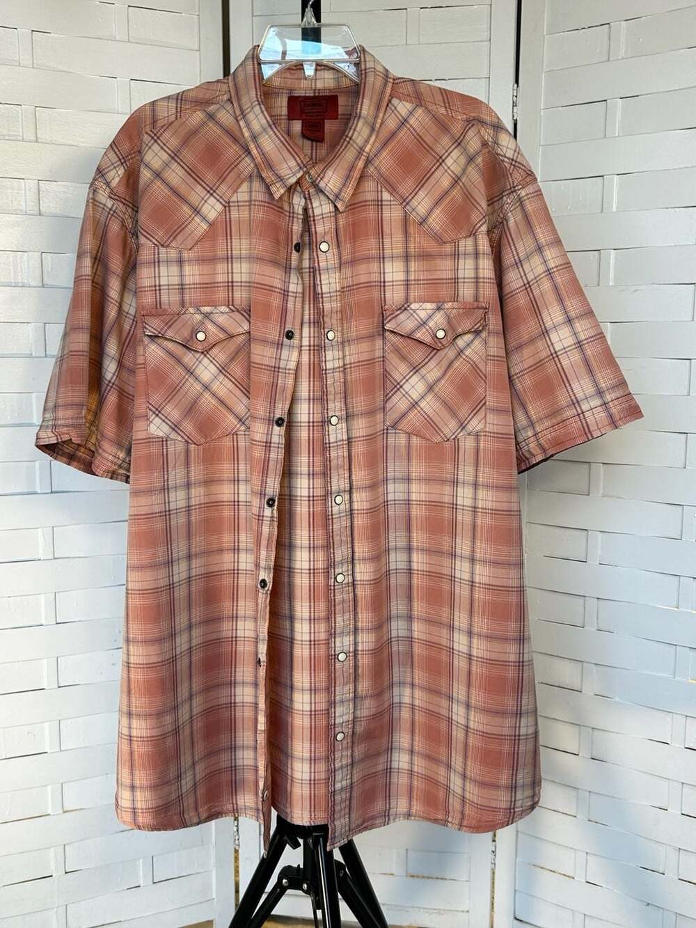 The Foundry Supply Co. Men's Short Sleeve Plaid Pearl Snap Western Shirt